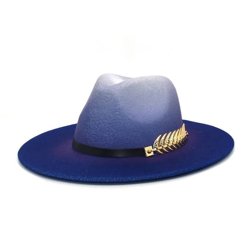 NEW!! Gradient Wide Brim Wool Felt Jazz Fedora Hats