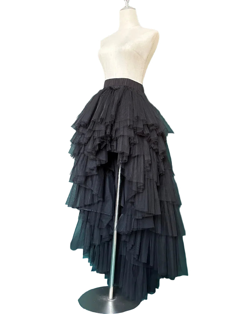 Dramatic Asymmetrical High-Low Tulle Maxi Skirt