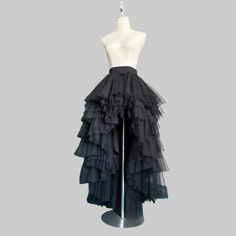 Dramatic Asymmetrical High-Low Tulle Maxi Skirt