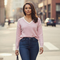 Soft Pink Knit Jumper with V-Neck