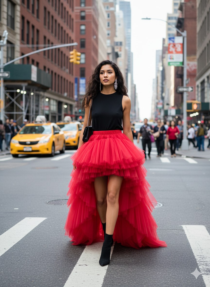 Dramatic Asymmetrical High-Low Tulle Maxi Skirt