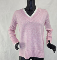 Soft Pink Knit Jumper with V-Neck
