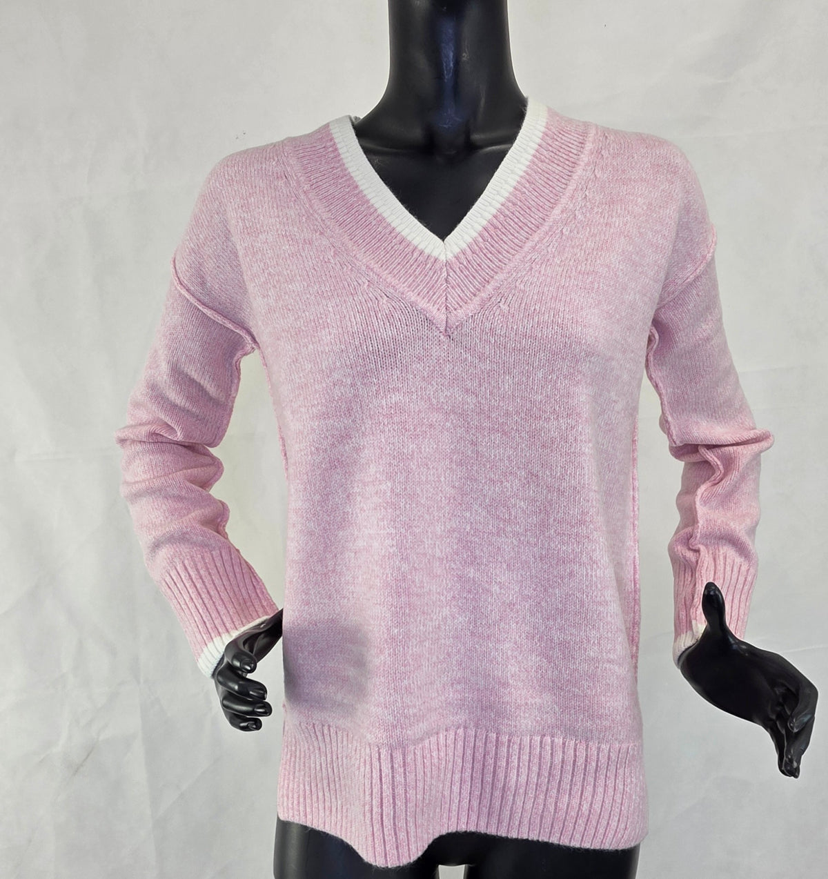Soft Pink Knit Jumper with V-Neck