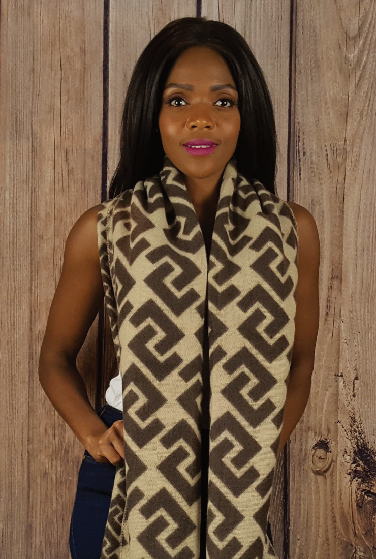 Luxury Soft Reversible Scarf - Beige Geo