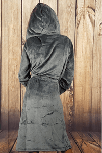 Ladies Hooded Premium Plush Dressing Gown Bavarian Grey