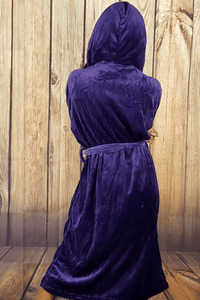 Ladies Hooded Premium Plush Dressing Gown Purple Damson