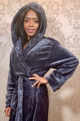 Ladies Hooded Premium Plush Dressing Gown Shadow Grey